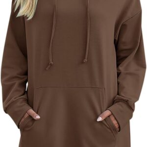 Quenteen Women Hoodies Dress Hooded Sweatshirts Dress Casual Long Sleeve Tunic Dress Oversized Sweatshirts with Pocket