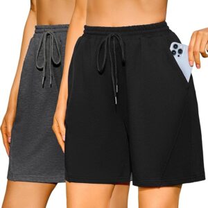 Quenteen Women's Athletic Shorts High Waisted Bermuda Casual Cotton Sweat Short Running Walking