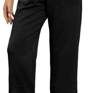 Quenteen Womens Wide Leg Pants Elastic Waisted Cropped Casual Pants with Pockets Harem Pants